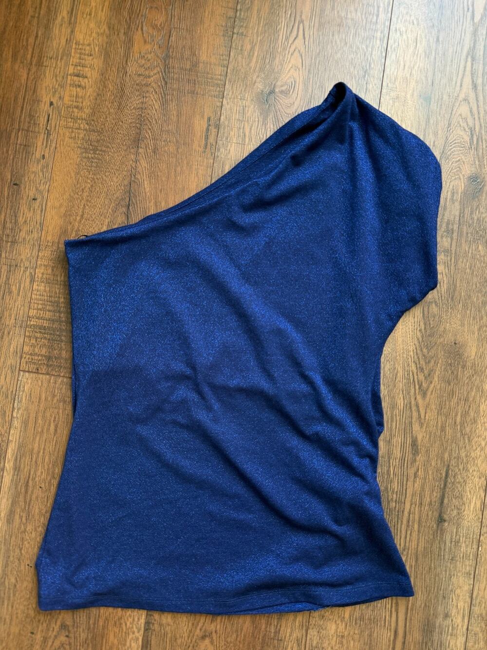 Ann Taylor Y2K Glam Blue Metallic One Shoulder Shimmer Top M